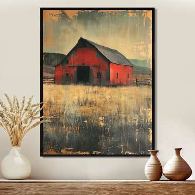 Grey Red Autumn Timeless Treasure Barn II - Barn Wall Art Living Room