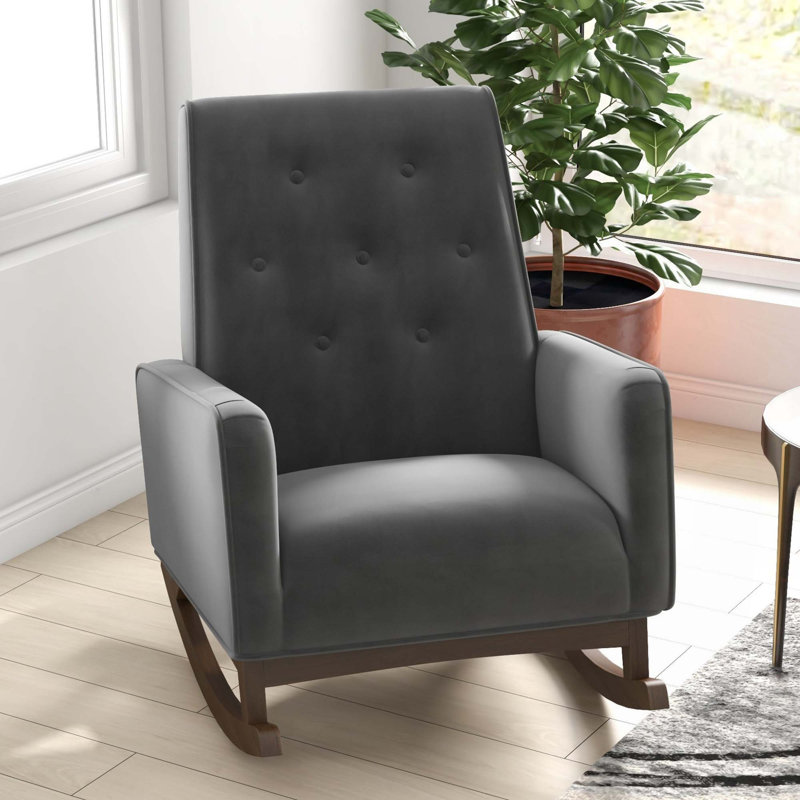 Chaise berçante en tissu et bois massif, Gris foncé, bois