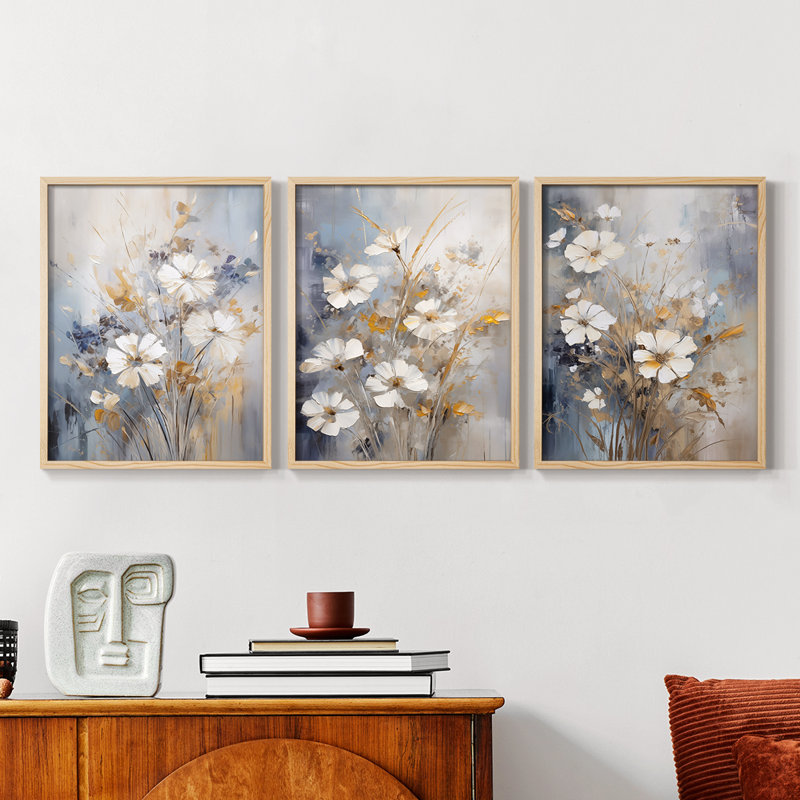 Étude florale, série CXV III, ensemble de 3 estampes numériques, prêt à, Natural Framed, H 10 po x l 8 po