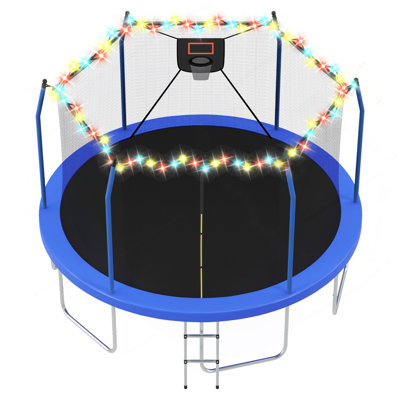 14FT Trampoline With Lights And Basketball Hoop, Outdoor Recreational 16" Trampoine For Kids And Adults