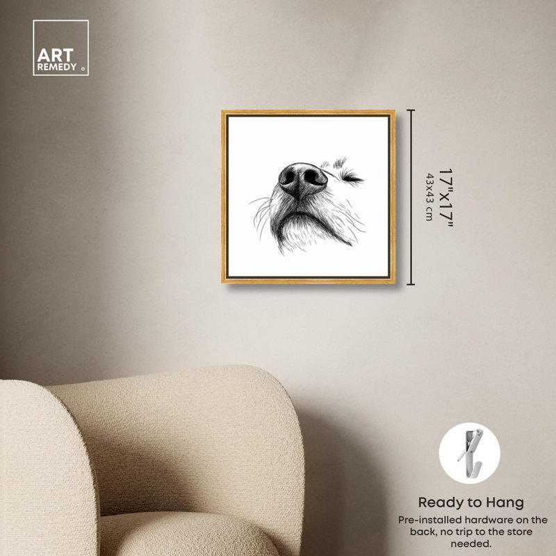 «The Nose Knows» par Art Remedy, Cadre flottant doré, H 17 po x l 17 po x P 1,8 po
