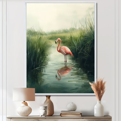 Clenney flamant rose dans le marais V - flamant rose, art mural