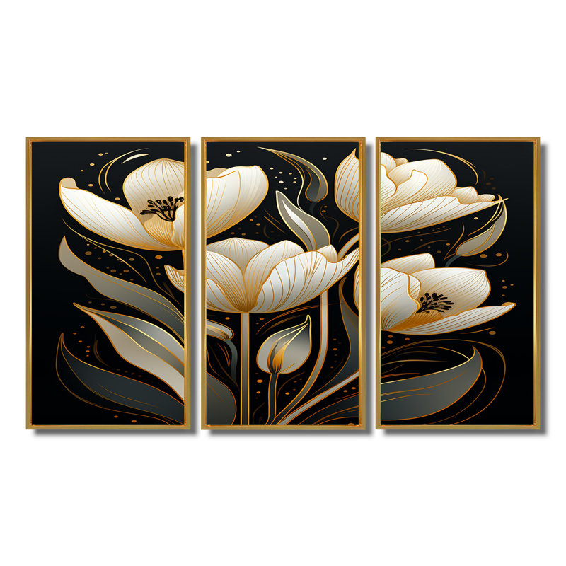 Gosnold - Ensemble d'art mural tulipes, Cadre flottant doré, H 40 po x l 60 po x P 1 po