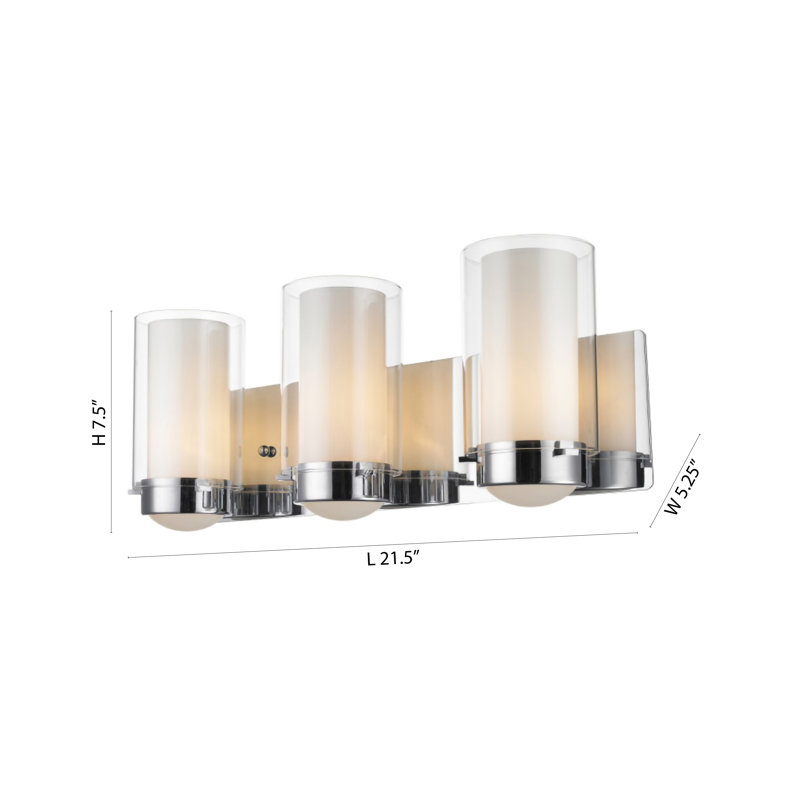 Applique murale 3 lumières en nickel satiné avec abat-jour en verre transparent, H 7,5 po x l 21,5 po x P 5,25 po, 3 lumières