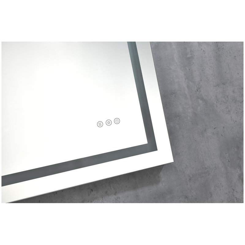 Miroir de salle de bain 40 po x 36 po à DEL avec antibuée, éclairage à 3 couleurs à intensité variable, fixation murale, cadre blanc