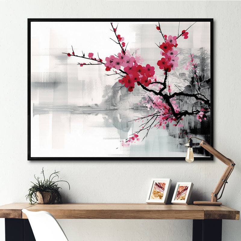 Asian Art Sumi Lake II, reproduction d'art sur toile, H 30 po x l 40 po x P 1,5 po, Cadre flottant noir