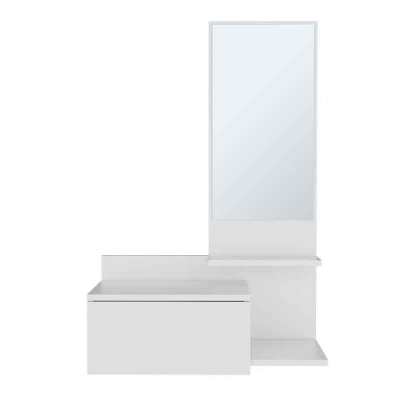 Inspired White Console Table With 3 Shelf And Full Drawer - , Compact Design Floating Extension In Inspired, & Practical
