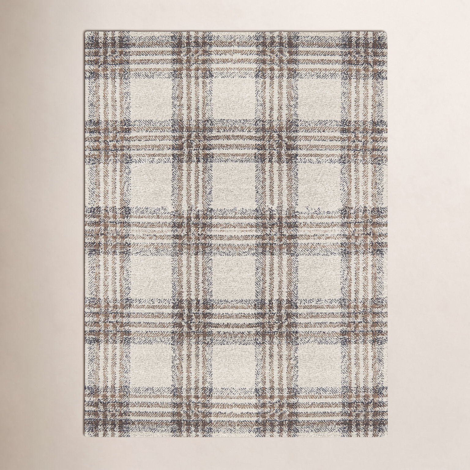 Kage Brown Gray Black Plaid Rug, Rectangle 4'4" x 6'