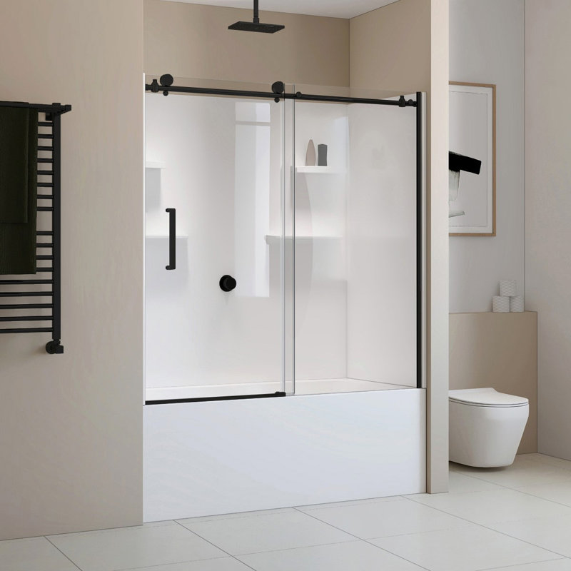 Cabine de douche réversible l 8 po H 111,33 po, Noir, Droite