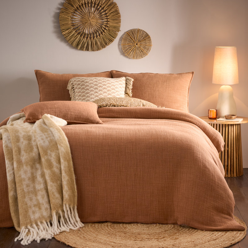 Polette Cotton Solid Colour Duvet Cover Set with Pillowcases, Double Duvet Cover + 2 Standard Pillowcases, Orange