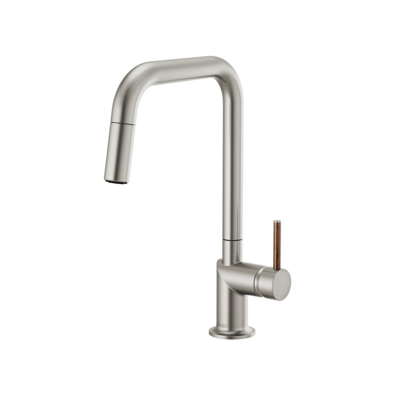 Odin® Pull-Down Faucet with Square Spout, Stainless, Wood Lever