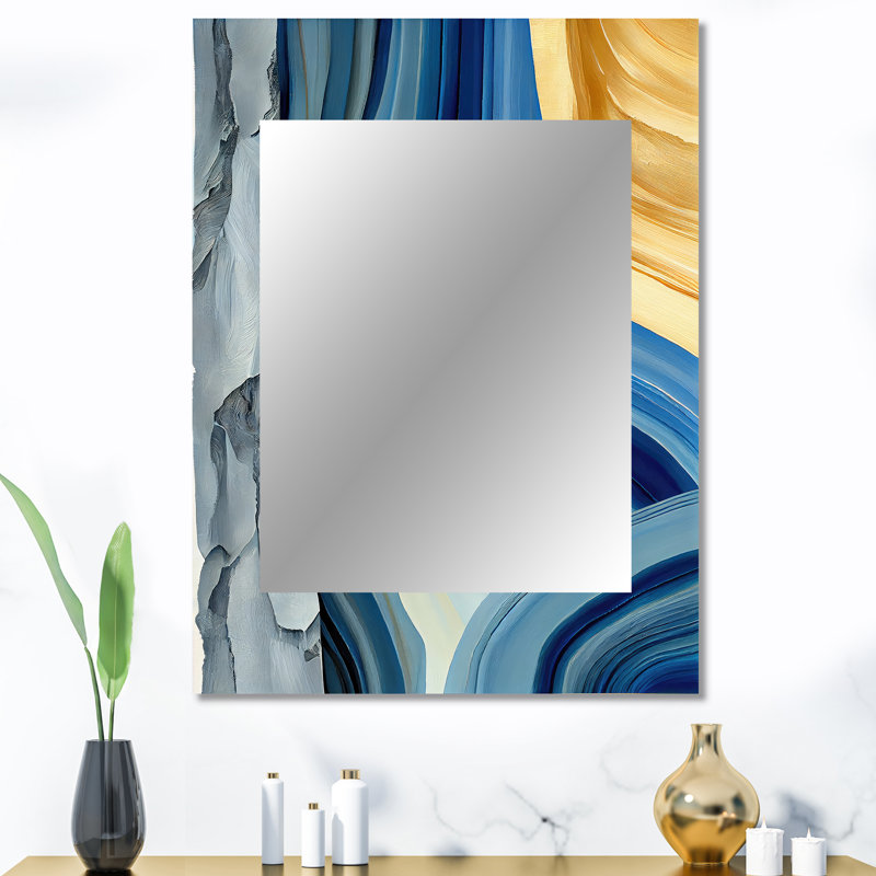 Bold Blue Brush Strokes III - Abstract Spirals Wall Mirror, Modern Decorative Mirror, Printed Metal Art, 40" x 30"