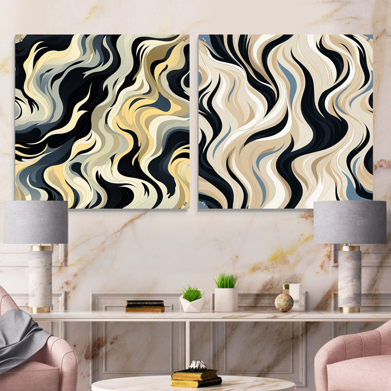 Courtlan - Ensemble de 2 peintures murales abstraites en acrylique, H 36 po x l 73 po
