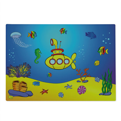 Ambesonne Yellow Submarine Cutting Board Large Size Nautical Blue Yellow