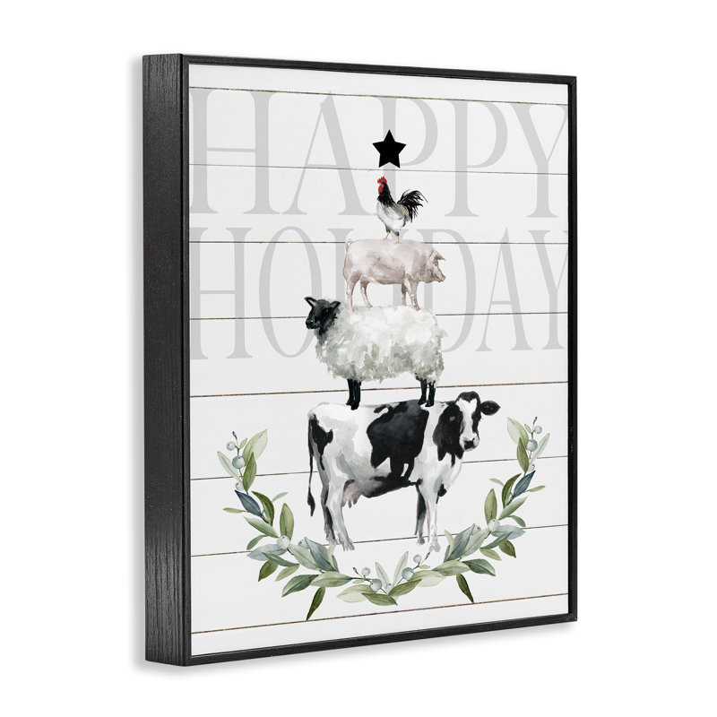 «Happy Holiday Farm Animals», estampe numérique par Carol Robinson, Giclée encadrée noir minuit, H 14 po x l 11 po