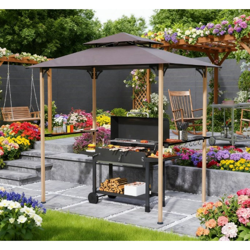 Abri de barbecue à deux niveaux pour barbecue, abri de barbecue avec tablettes latérales et crochets
