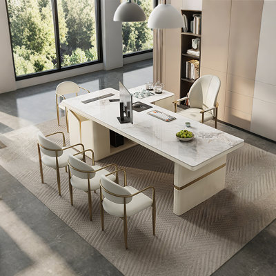 55.12"L-shape desk With Tea Plate Induction Cooker