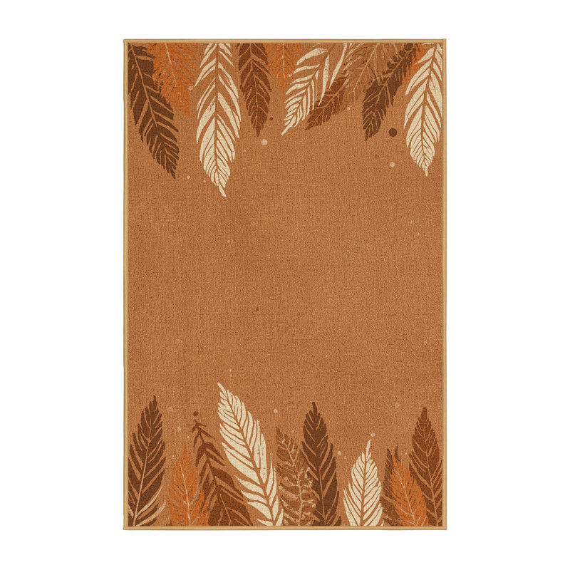 Tapis abstrait moderne et contemporain Moravian Thanksgiving lavable à la machine en brun - reliure brun clair, 4 x 2