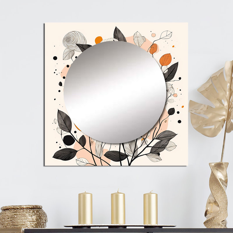Mirssa - Miroir carré abstrait pour botanique, 23 po x 23 po