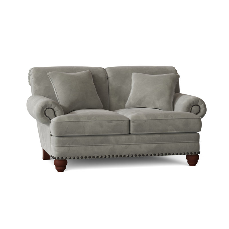Spratt Loveseat, Peyton 22 Blue Performance Twill, Manhattan, Dark Brass