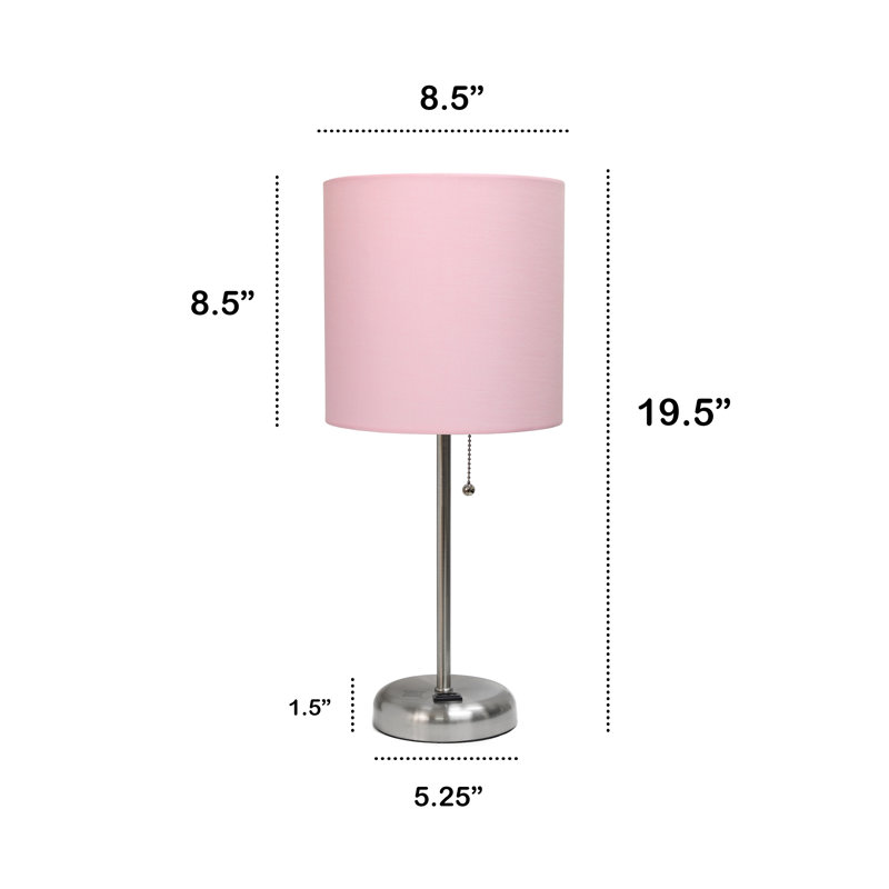 Brushed Steel and Light Pink Contemporary Table Lamp Duo with Power Outlet