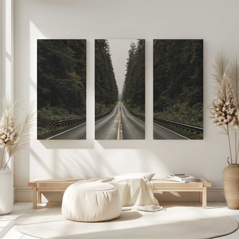 Route forestière | Impression sur toile 3 panneaux, H 36 po x l 54 po