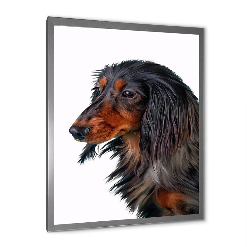" Portrait Of A Dachshund ", 40" H x 30" W, Silver Picture Frame