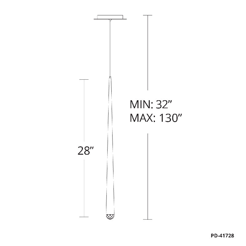 Cascade 1 - Light Single Cylinder LED Pendant, 28" H x 1.63" W x 1.63" D, Black