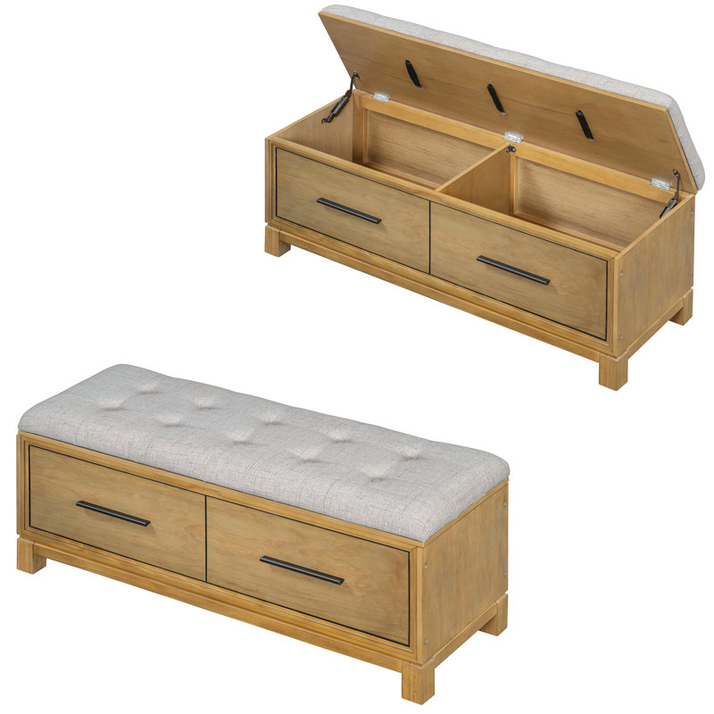 Banc à chaussures en bois avec coussin amovible et rangement caché, Naturel