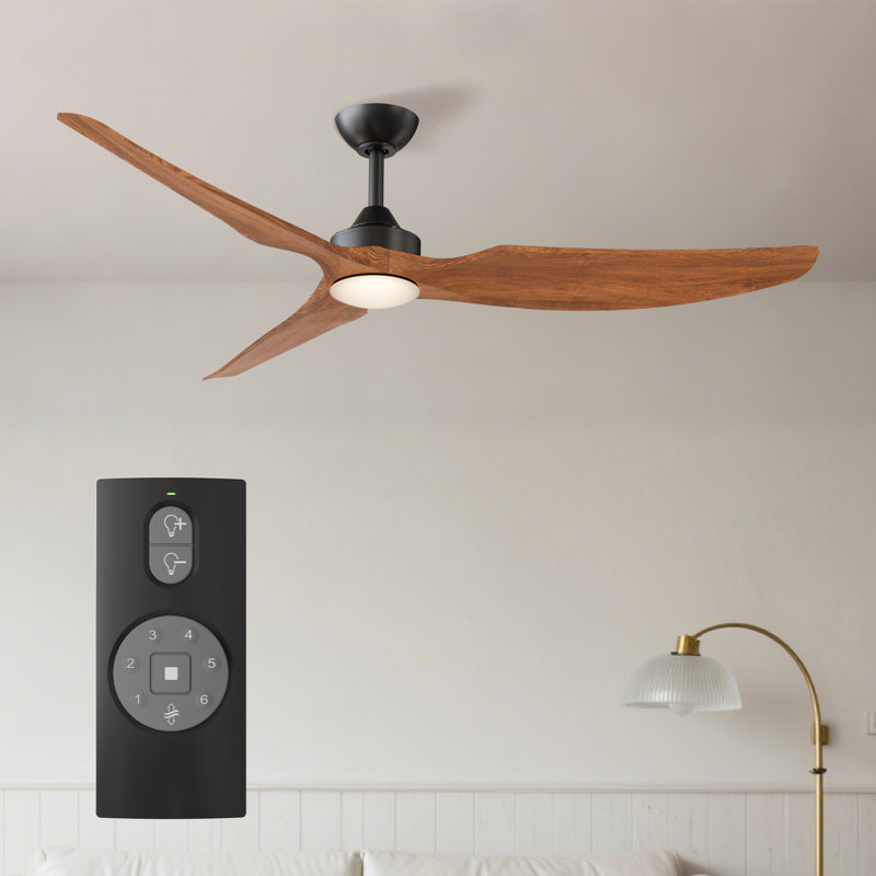 Aevon 60" Indoor Modern Ceiling Fan with Solid Wood Blades, LED Light and Remote