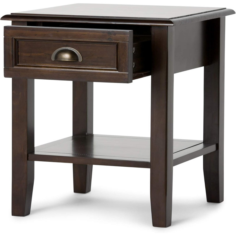 Solid Wood Transitional End Table With Drawer And Open Shelf, Handcrafted Pine Furniture For Living Room And Bedroom