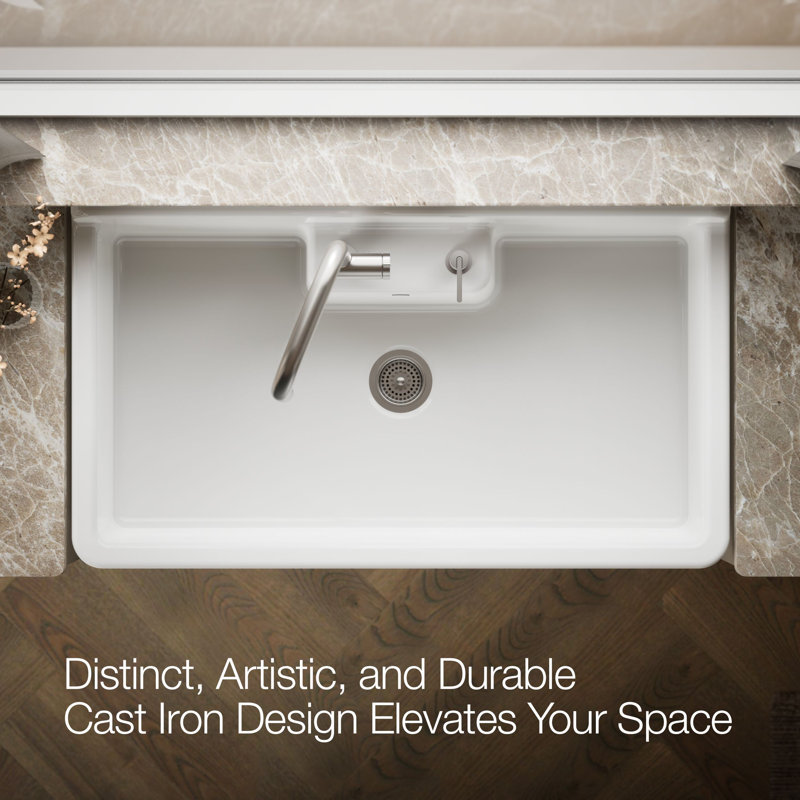 Farmstead® 45" L x 25" W Undermount Kitchen Sink, White, 2 Hole