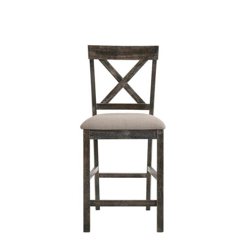 Linen & Weathered Gray Finish Counter Height Chair (Set Of 2)