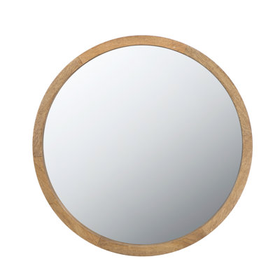 20" X 20" Circle Wall Mirror With Wooden Frame
