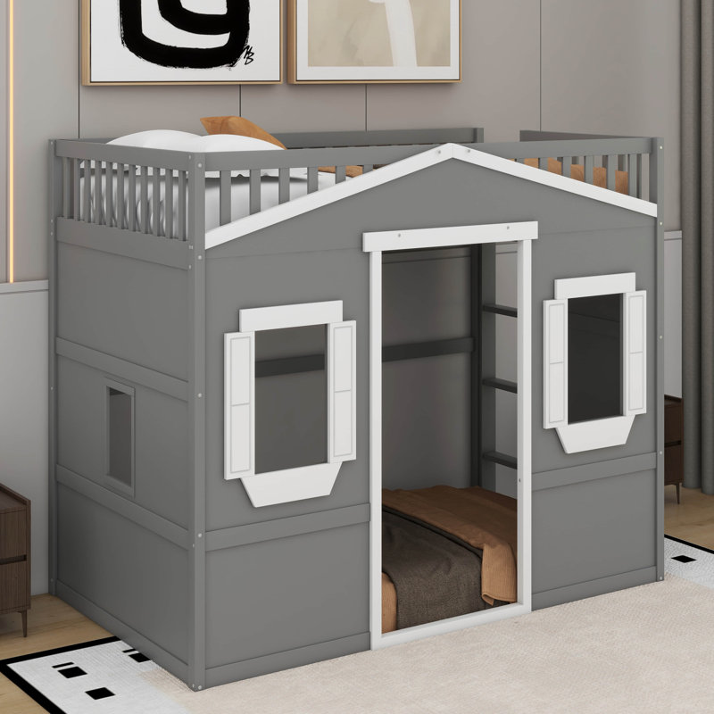 Lit mezzanine simple avec échelle, Cadre gris / blanc