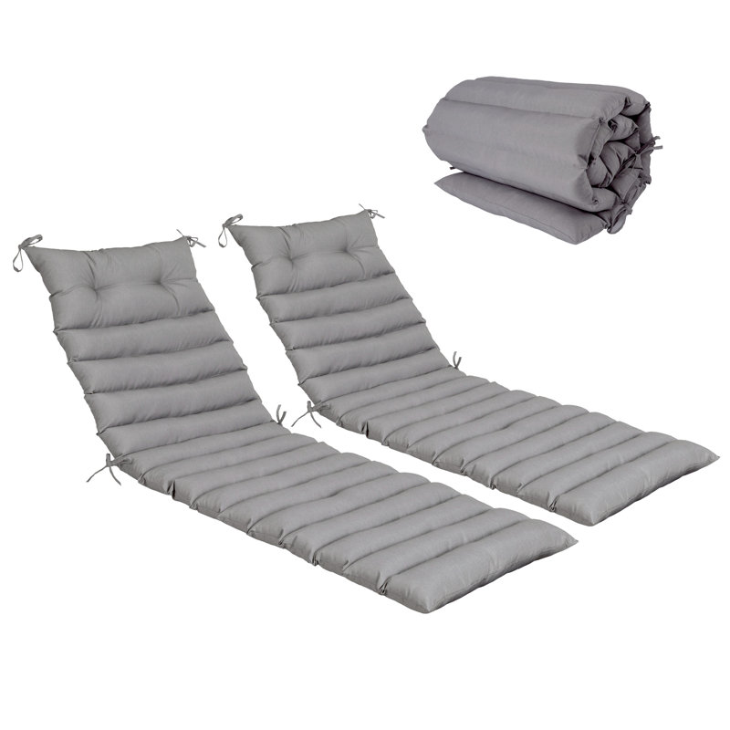 2 Pcs Set Patio 73” × 24” Chaise Lounge Cushions, Gray