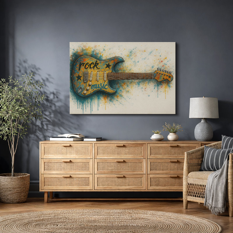 Illustration de guitare rock, musique, images d'art, impression sur toile encadrée, H 32 po x l 48 po x P 1,5 po