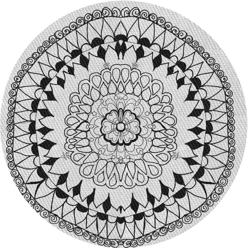 Tapis blanc/noir tissé à la machine, Rond 3 pi