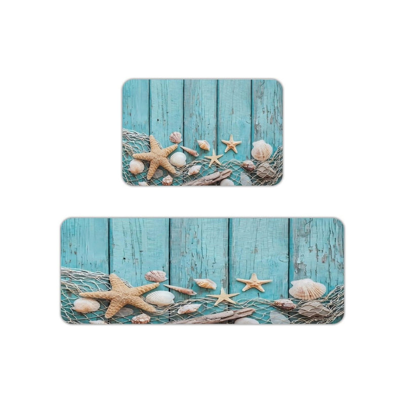 Ensemble de 2 tapis de cuisine Teal Coastal Starfish