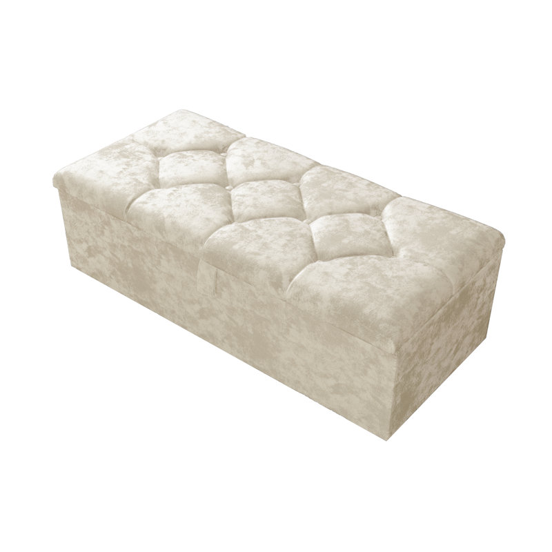 102 Wide Crushed Velvet Ottoman Storage Box with Hydrolic Arm, Cream