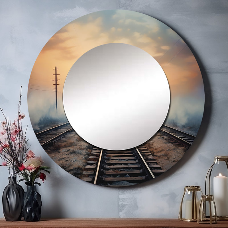 «Sabourin Train Transcendent Tracks», miroir décoratif train, miroir mural pêche rond, art imprimé en métal, 29 po x 29 po