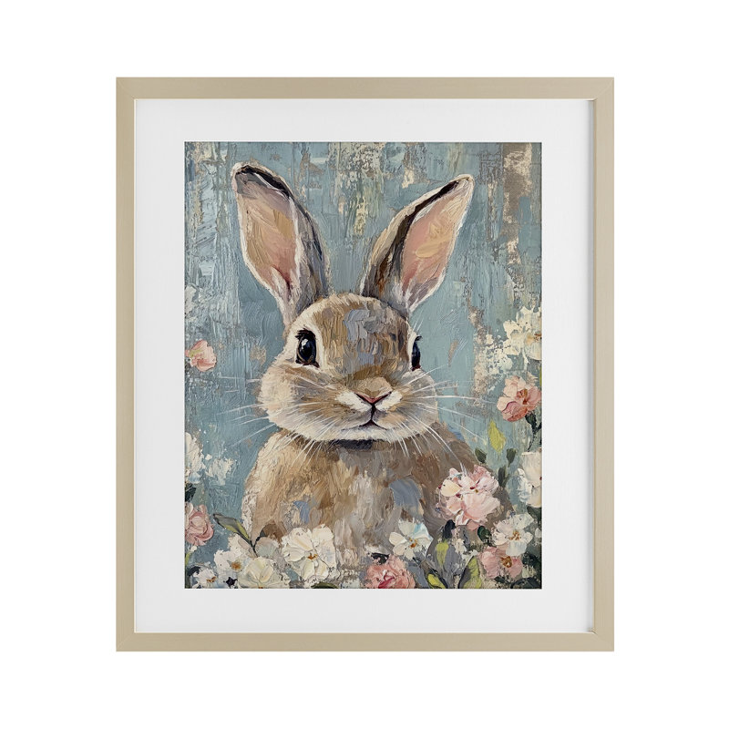 Portrait de lapin délavé, reproduction sous verre, design par Franklyn Gregory, H 16 po x l 13 po, Cadre de récolte en pin