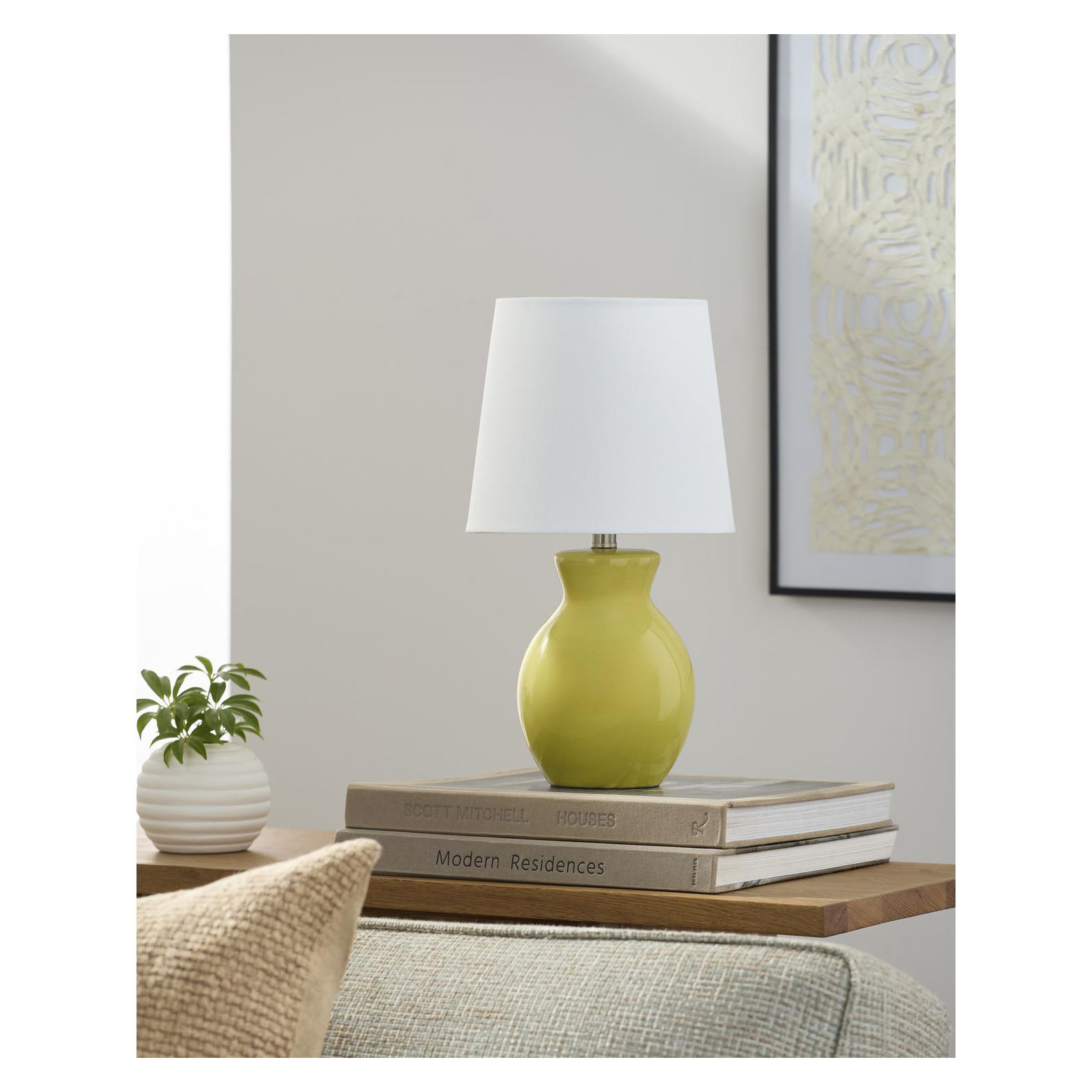 Drum Shade Lamp, Green, 15'' H X 8'' W X 8'' D