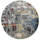 Hand Knotted Abstract Area Rug in Blue/Red/Ivory