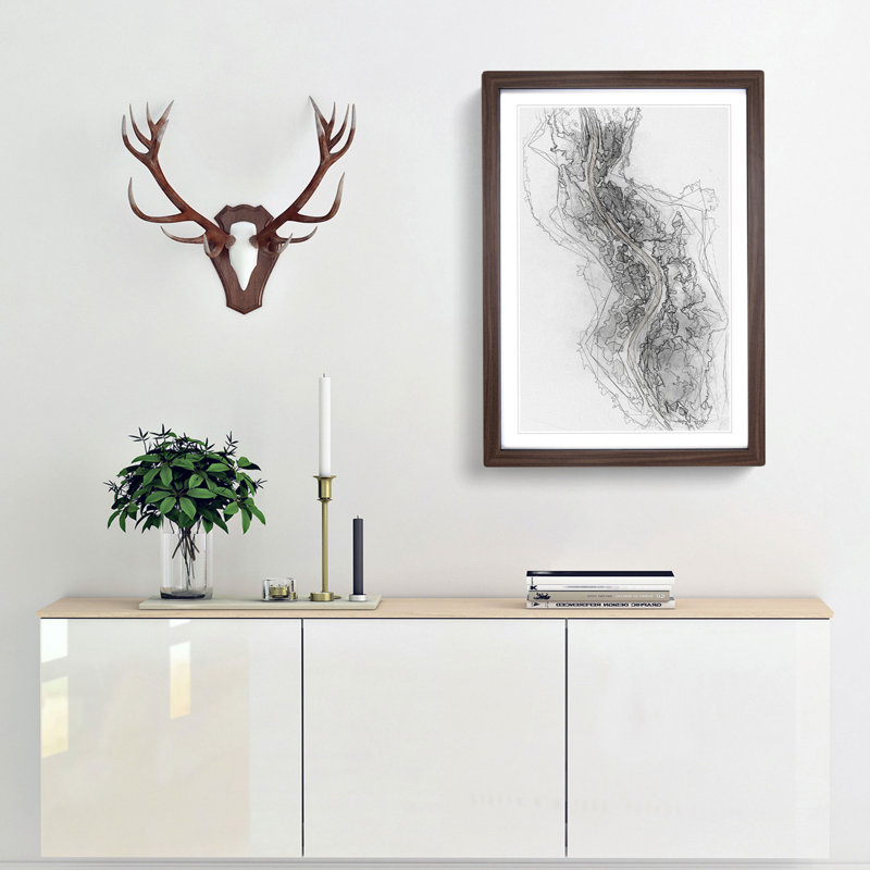 Road Through a Winter Forest in Abstract - Picture Frame Graphic Art Print, Walnut, 60cm H x 40cm W x 2cm D