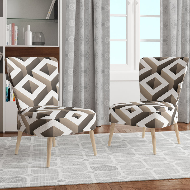 Upholstered Floral Side Chair - Modern floral Accent Chair, Geometric Gray Polyester Blend 3