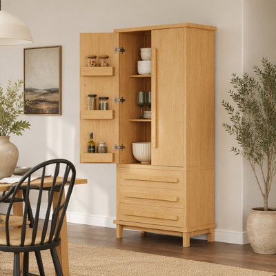 70" Kitchen Pantry Cabinet with 2 Cabinet Shelves,Luxurious Wooden Cupboard with 6 Door Shelves and 3 Drawers for Kitchen, Dining Room