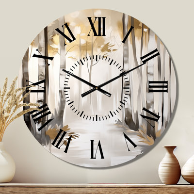 Silver Birch Morning - Landscape Large Metal Wall Clock