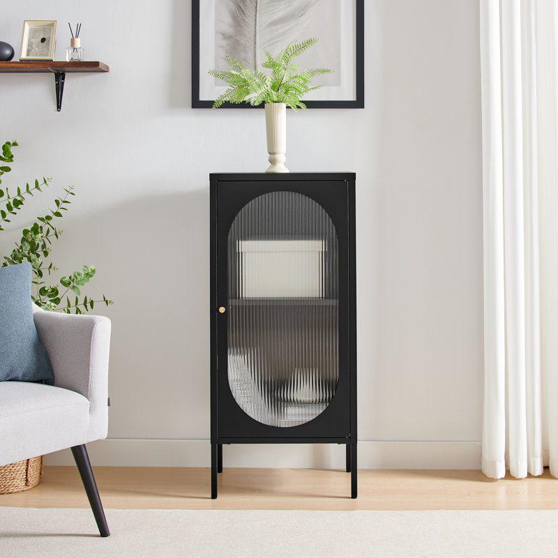 Natela Metal & Glass Cabinet Sideboard with Single Door - Modern Deco Style