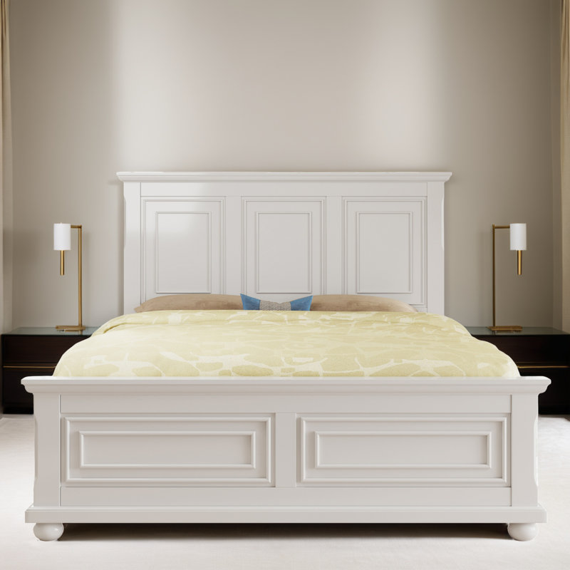 Virginia Wooden Standard Bed with Traditional Tall Headboard, Queen, White